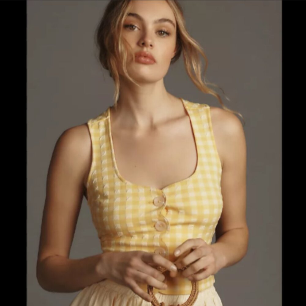 Brand New Maeve Gingham Square-Neck Vest